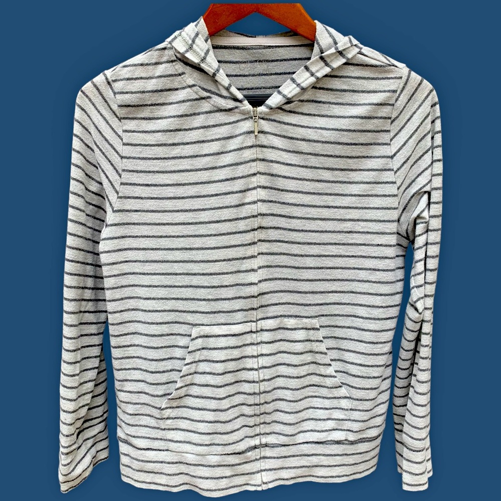 Japanese Sun Protection Striped Gray and White Hoodie S
